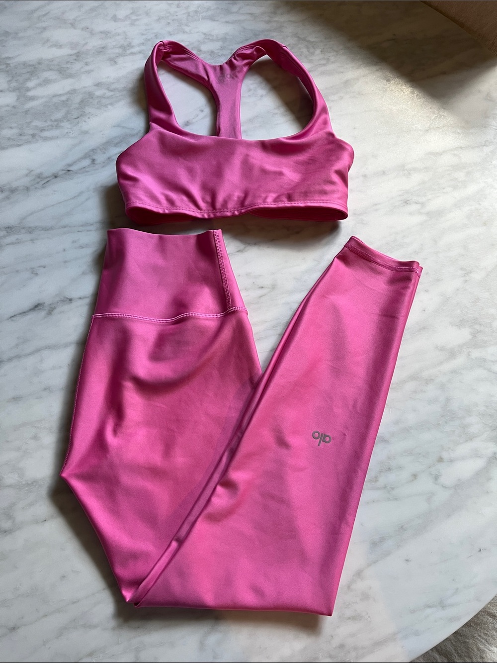 ALO Yoga Hot Pink Sports Bra and High-Waist Leggings Set